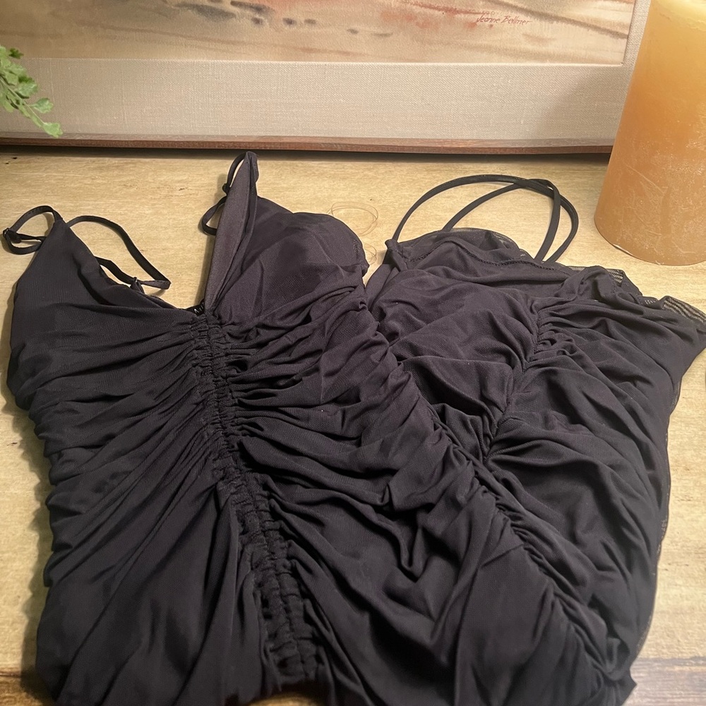 Black ruched form fitting dress